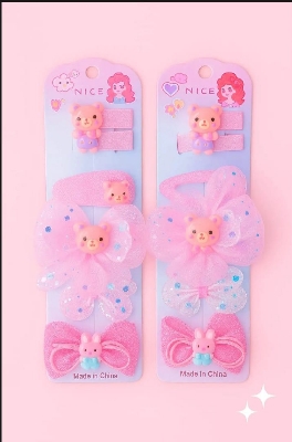 Picture of 6 Pcs /Set Girl Cute Cartoon Chiffon Bow Hairpins Kids Sweet Hair Clips Sequins Tassel Netting Yarn Barrettes Hair Accessories - Multicolor