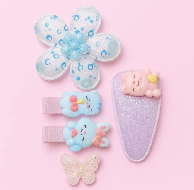 Picture of 6 Pcs /Set Girl Cute Cartoon Chiffon Bow Hairpins Kids Sweet Hair Clips Sequins Tassel Netting Yarn Barrettes Hair Accessories - Multicolor