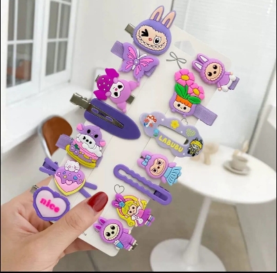 Picture of 14 Pcs Baby Girl Hair Clip Set for Children Hair Accessories .Cartoon hair Clips for Girls - Multicolor