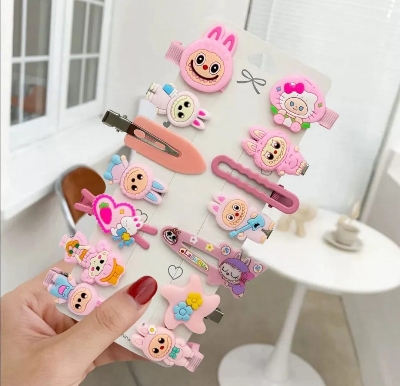 Picture of 14 Pcs Baby Girl Hair Clip Set for Children Hair Accessories .Cartoon hair Clips for Girls - Multicolor