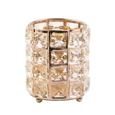 Picture of Crystal Stone and metal body 5 Inches Long Pen / Brush Holder. - Gold