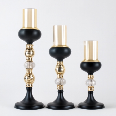 Picture of Elegant Black and Gold Candle Holder Set - Black
