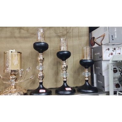 Picture of Elegant Black and Gold Candle Holder Set - Black