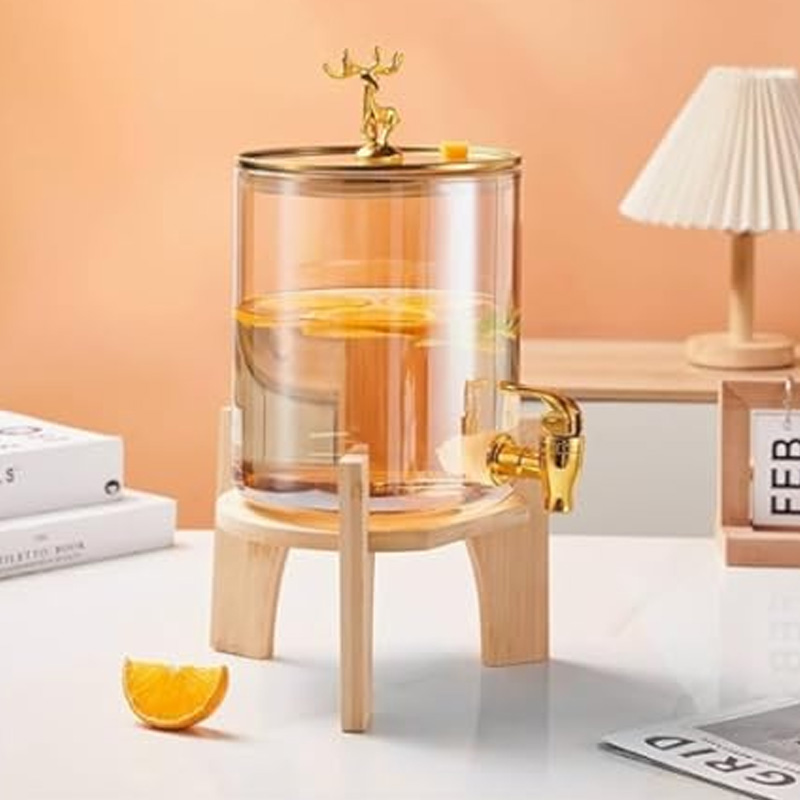 Picture of 13.5 Inch Golden Glass Juice Dispenser with Stand TB1528