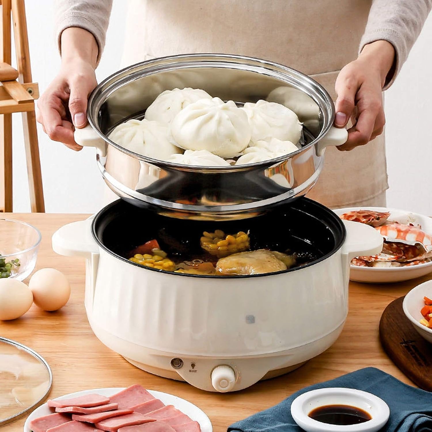 Picture of Prestige Electric Multicooker Multifunctional Rice Cooker Frying Pan Non-stick Cookware Multi Soup Hotpot for Kitchen Large Size 5.2 Litter