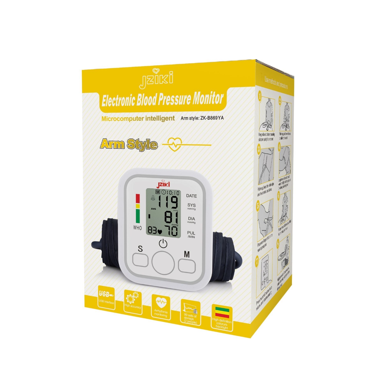 Picture of Digital Arm Blood Pressure Monitor Electronic 2.0-inch LCD Display Smart Voice BP Monitor Tonometer