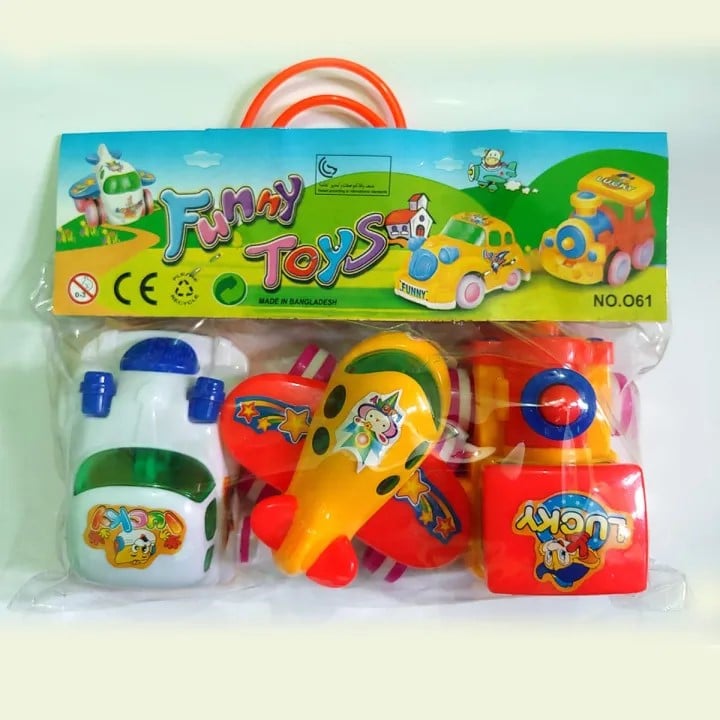 Picture of 3 Piece Push And Go Friction Toy Car (Set of Airplane, Car, Train) - Slime