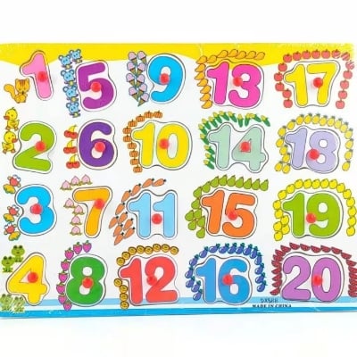 Picture of Wooden Number Puzzle Toy – Montessori Learning Board for Toddlers (1 to 20)