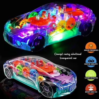 Picture of Concept Racing Car Toy Musical Toys 360 Degrees Rotating Transparent Car with Music & 3D Flashing Lights for Kids Toy Multicolour
