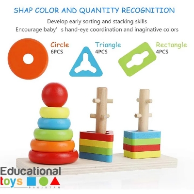 Picture of Wooden Rainbow Three Column Sorting Tower – Educational & Interactive Toy for Kids