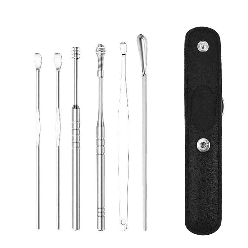 Picture of 6pcs Stainless Steel Ear Cleaner Earwax Removal kit Ear Pick Cleaning Earwax Tool with Leather Bag (Yellow,Multicolor & Black)