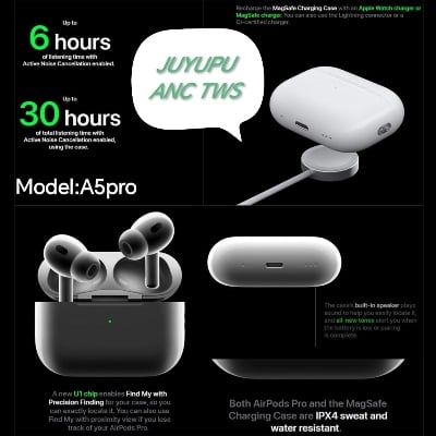 Picture of JUYUPU  A5Pro Earbuds_Airpods pro 2nd wireless charging_ANc with TWS Earbuds - White_tws_earbuds,airpods - White