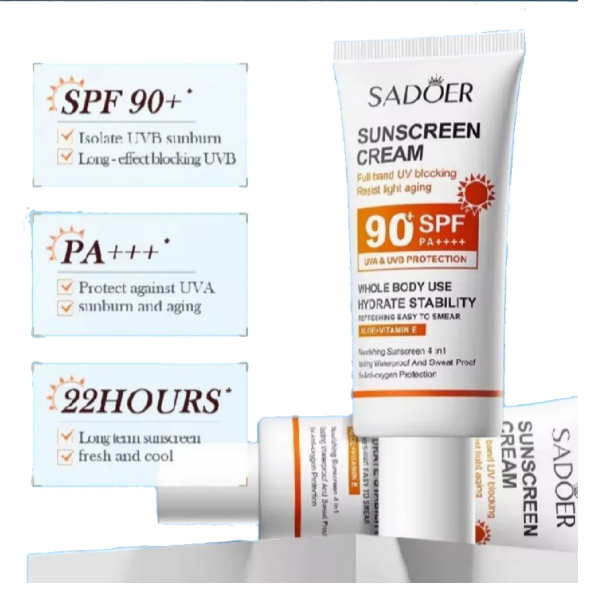 Picture of SADOER Full band UV Blocking 90 SPF PA+++ Sunscreen Cream- 50g - 