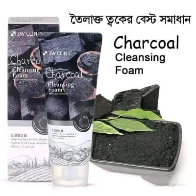 Picture of 3W Clinic Charcoal Moisturizing & Smooth Skin Cleansing Foam- Face Wash (100ml) - Black,Fresh