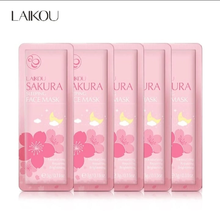 Picture of LAIKOU 5 Pcs/Set Sakura Moisturizing & Repairing Face Sleeping Mask- 3g/Each - 