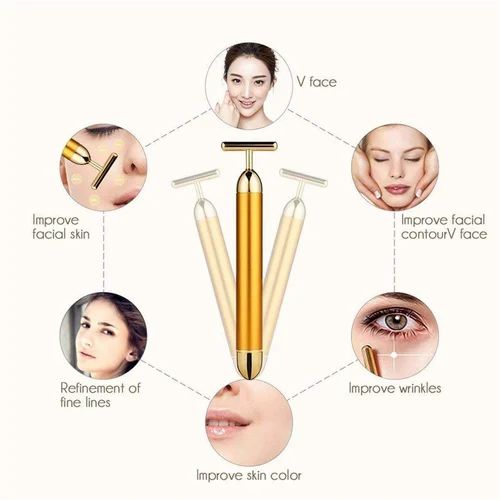 Picture of T-Shape 24k Energy Beauty Bar Vibrating Facial Roller Massager Face-lift Device Skin Tightening Anti-wrinkle Massage Roller - 