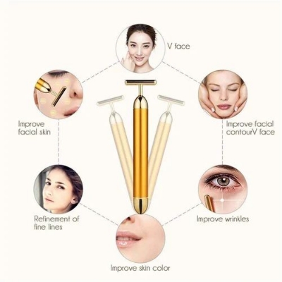 Picture of T-Shape 24k Energy Beauty Bar Vibrating Facial Roller Massager Face-lift Device Skin Tightening Anti-wrinkle Massage Roller - 