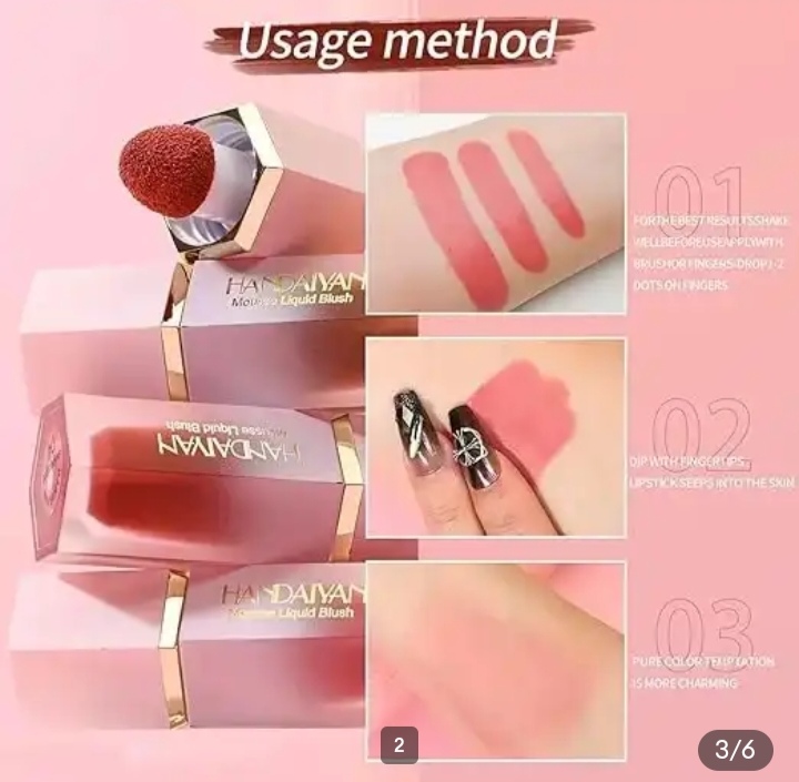 Picture of HANDAIYAN Mousse Liquid Blush with Fine Glitter- #3 Coral - 