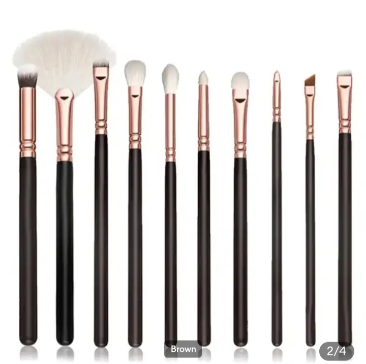 Picture of 15 Pcs/Set Brown Colour Makeup Brush Set with Bag - 