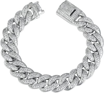 Picture of New Vintage Stylish Men Cuban Link Chain Bracelet Shiny Rhinestone Inlaid Bangle Bracelet Jewelry - 