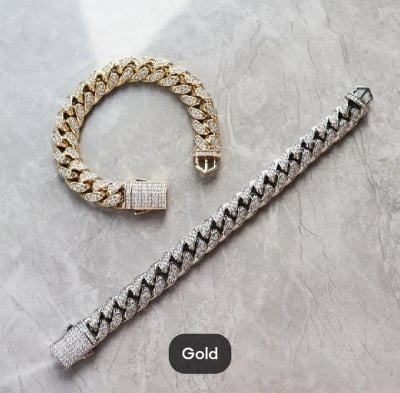 Picture of New Vintage Stylish Men Cuban Link Chain Bracelet Shiny Rhinestone Inlaid Bangle Bracelet Jewelry - 