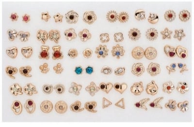 Picture of 36 Pairs/72 Pieces Set Fashion Bow Snowflake Cat Stud Earrings Set Handmade Cartoon Earrings For Women Girls Children Jewelry Gift