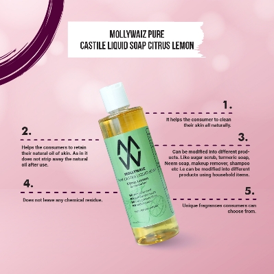 Picture of Mollywaiz Pure Castile Liquid Soap CITRUS LEMON 300ML (Facial Wash & Body Wash) FOR MEN AND WOMEN