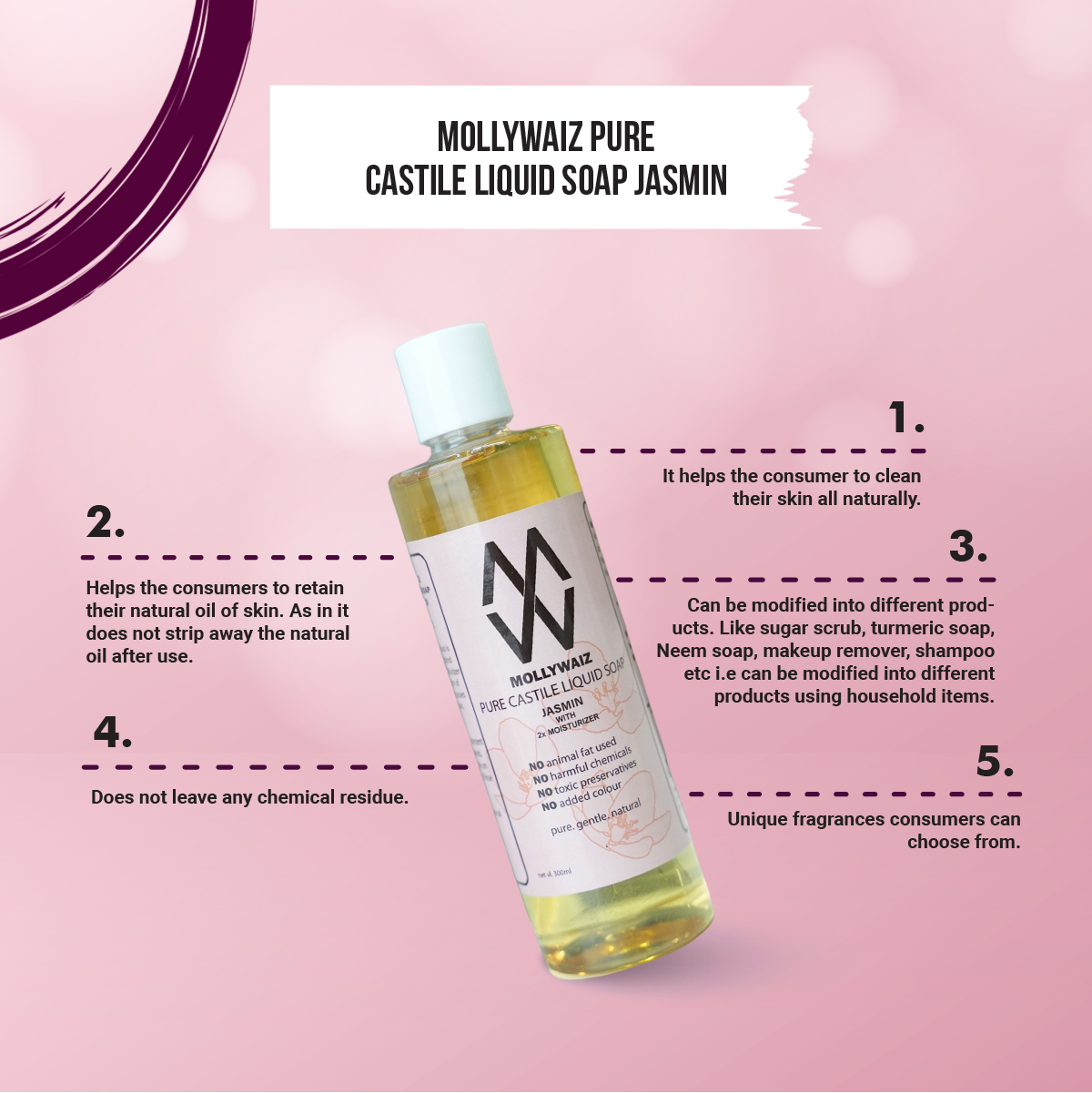 Picture of Mollywaiz Pure Castile Liquid Soap JASMIN 300ML Face Wash & Body Wash