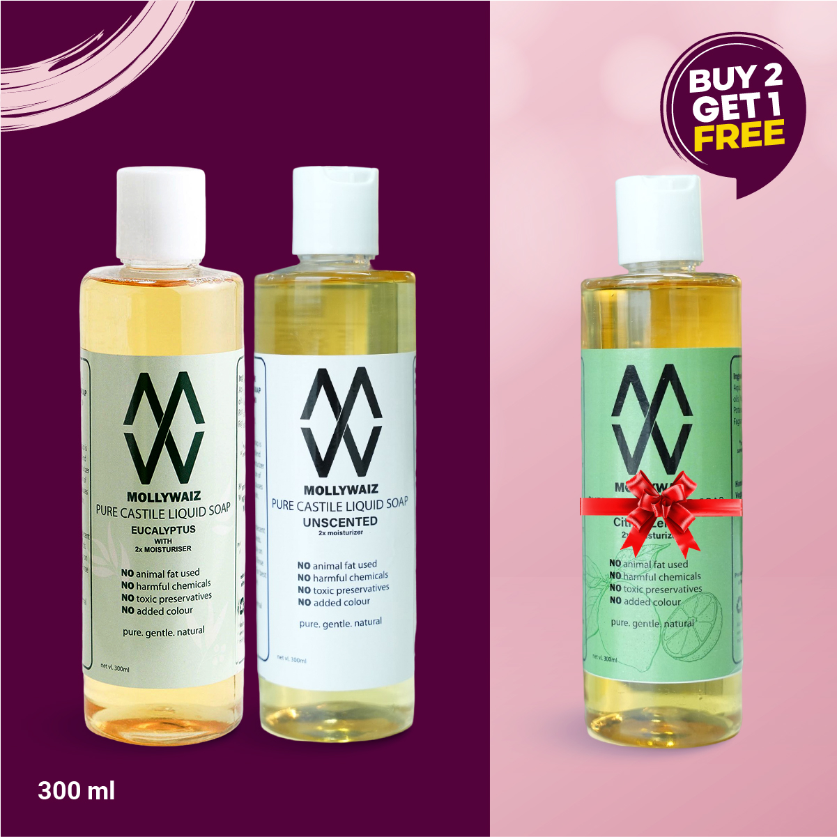 Picture of Mollywaiz Pure Castile Liquid Soap Buy 2 Get 1 Body Wash and Face Wash