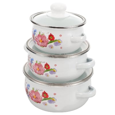 Picture of 3 Pcs Enamel Bowl Set, Induction Based Cookware IF114-1 (Pink)