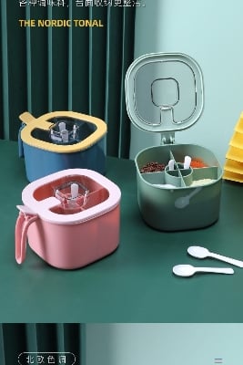 Picture of 4 Grids Kitchen Seasoning Storage Container Box Condiment Spice Holder with Lid Bulk food Boxes