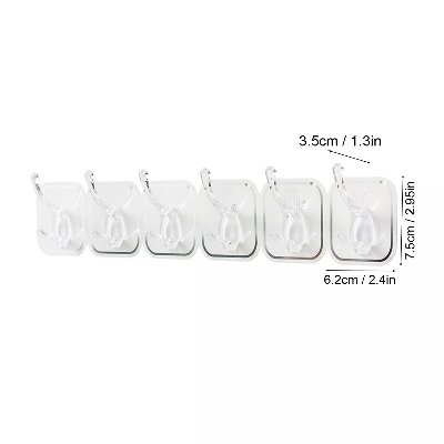 Picture of Adhesive Hooks Coat Rack Wall Mounted 6 Hook Self Adhesive PVC Wall Hangers