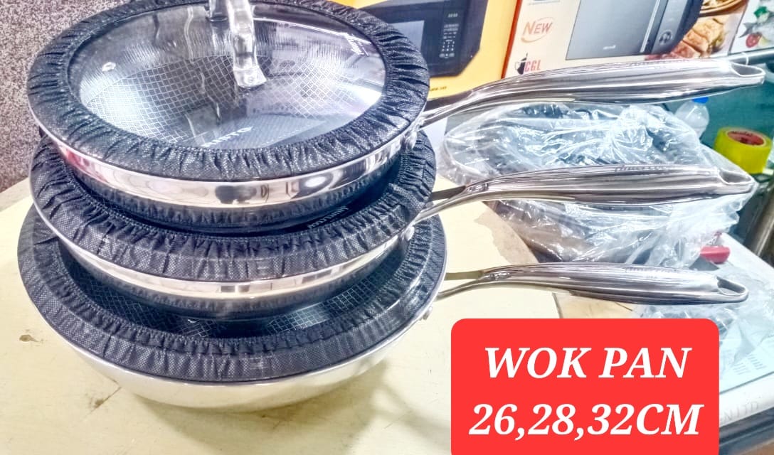 Picture of AMERCOOK USA long handle kadhai tri-ply stainless steel honeycomb non-stick 32CM