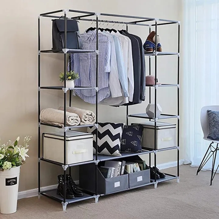 Picture of Fancy And Portable Foldable Almirah Wardrobe With 6 Cabinet And 2 Long Shelves Clothes Organizer - Wardrobe
