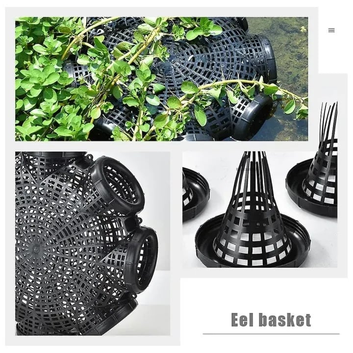 Picture of Fish Trap net Fishing outdoor Nets Mesh Cage / Circular Plastic 06 Holes Fish Trap Cage / Detachable Durable & Portable Multi-Holes (Black)