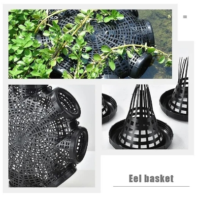 Picture of Fish Trap net Fishing outdoor Nets Mesh Cage / Circular Plastic 06 Holes Fish Trap Cage / Detachable Durable & Portable Multi-Holes (Black)