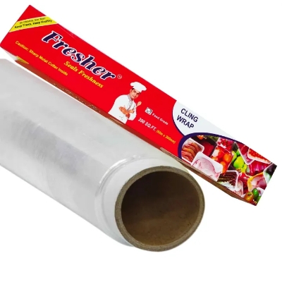 Picture of Fresher Plastic Stretch Wrap Clear Cling Food Grade PE Vinyl Film Plastic Wrapping Paper Roll 60 meter Ideal food Wrapping paper for