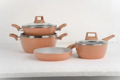 Picture of Kiam Chromatic 7 Pcs Ceramic Granite Cookware Set (Induction bottom) (Cream)