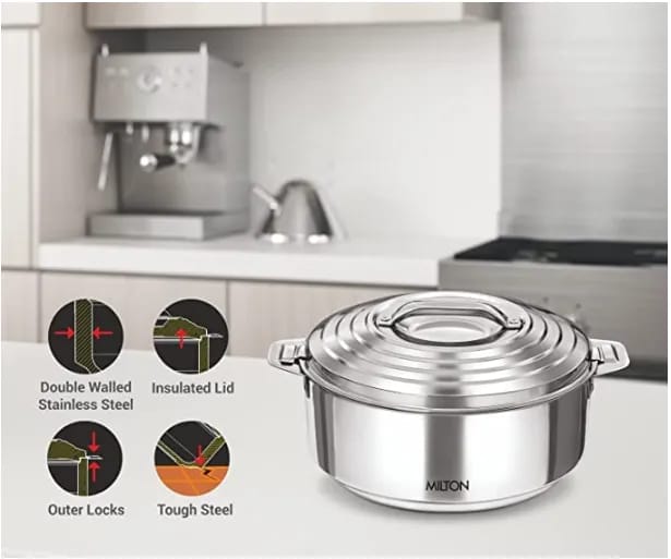 Picture of MILTON Galaxia 2500 Double Walled Stainless Steel Casserole, 2.45 Litres , Food Grade , BPA Free , Hot And Cold