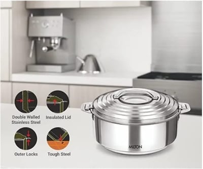 Picture of MILTON Galaxia 2500 Double Walled Stainless Steel Casserole, 2.45 Litres , Food Grade , BPA Free , Hot And Cold
