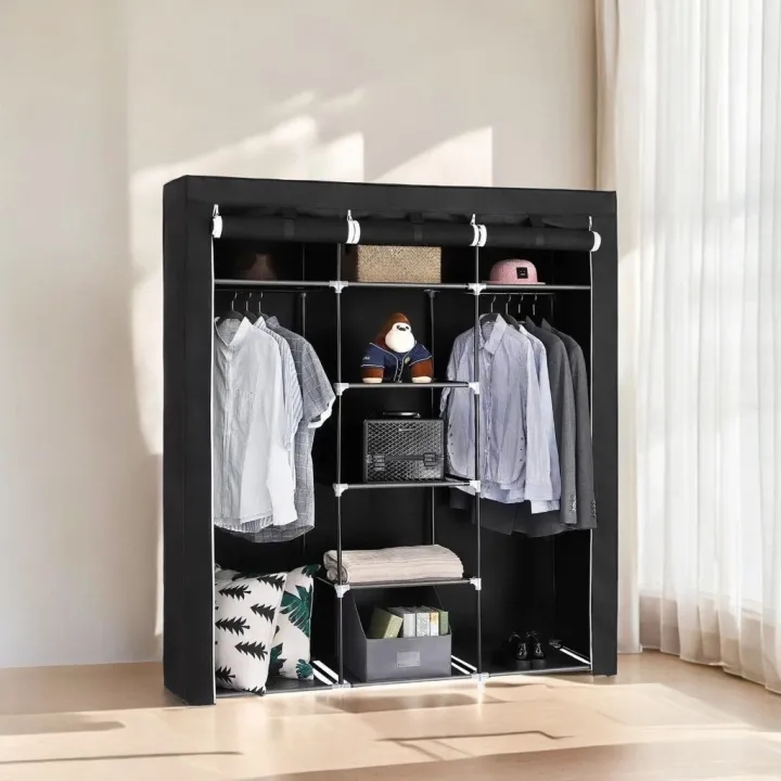 Picture of Portable Folding Simple Open Door non Woven Fabric Cloth Storage Wardrobe Almirah For Daily Use 2 Part