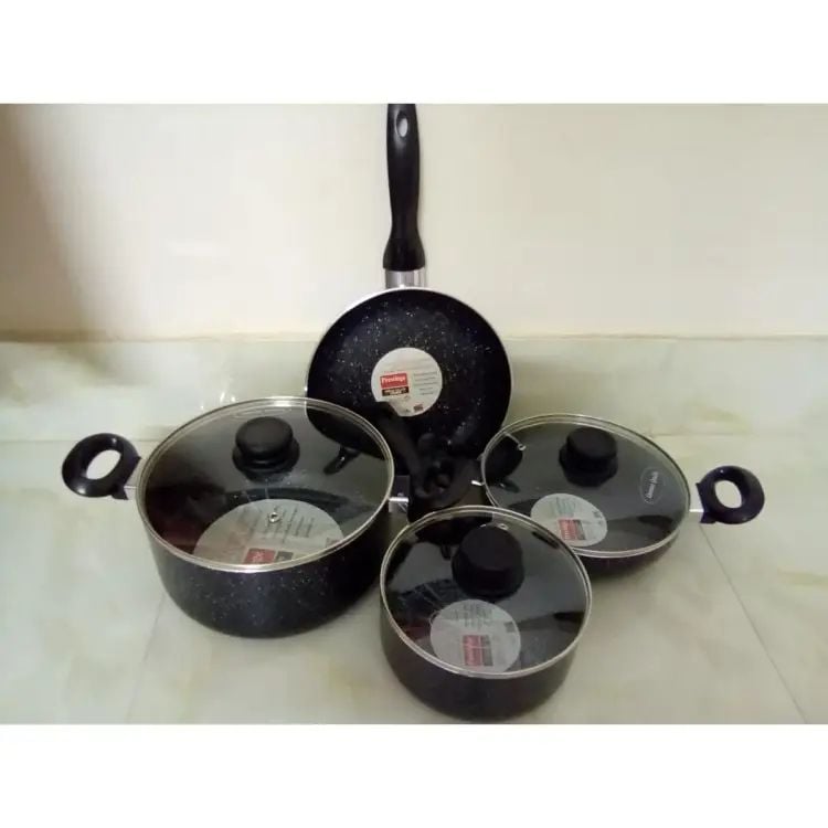 Picture of Prestiege Granite Coated 7 Pcs Non stick  Cookware Set For Superior Release -1Pc Casserol, 1Pc Fry pan, 1Pc Karai, 1Pc Milk pan and 3 lids Gift And Home Use