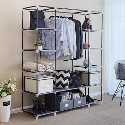 Picture of Product details of Fancy and Portable Foldable Almirah Wardrobe with 6 Cabinet and 2 Long Shelves Clothes Organizer GOOD TO LOOK at and awesome for its functionality Whether you are looking for wooden furniture for your living room or a new set of swings