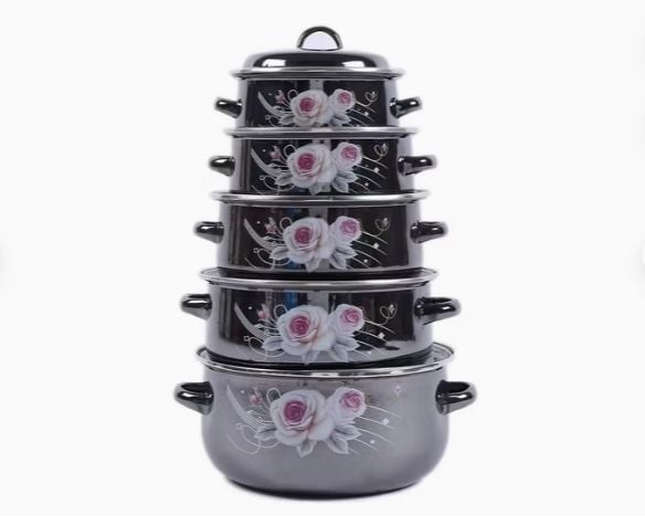 Picture of Shining Black Enamel Steel Casserole with Decal Cookware Set for Cooking