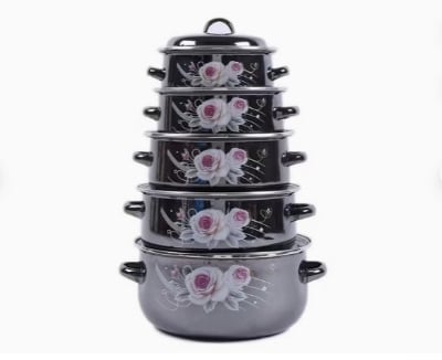 Picture of Shining Black Enamel Steel Casserole with Decal Cookware Set for Cooking