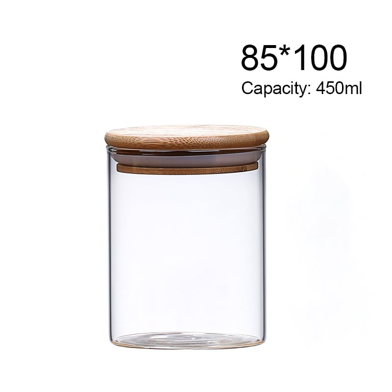Picture of Square Airtight Glass Jars 1PC Container with Bamboo Lid for Kitchen Food Snack Seasoning Pasta Storage Bottle Seal Glass Container
