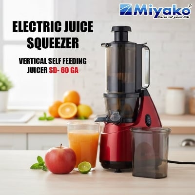 Picture of This is a Miyako SD-60 GA Electric Juice Squeezer, also known as a slow masticating juicer. 