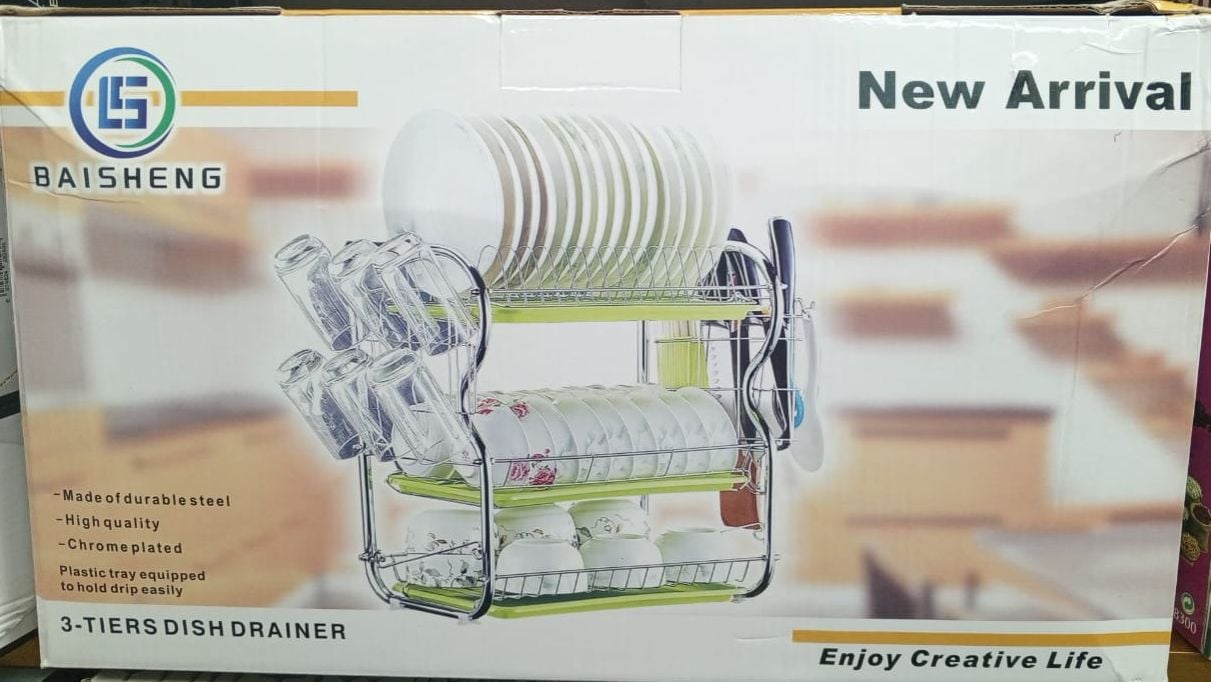 Picture of three-tier dish drainer rack by Baisheng. (Green)