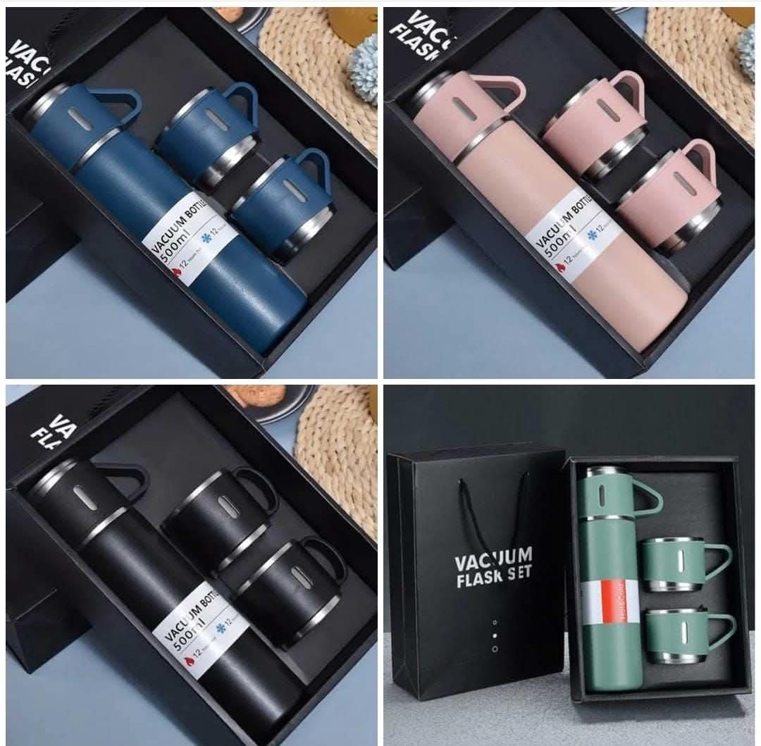 Picture of Vacuum Flask Gift Set -Vacuum Flask Set with 3 Cups/ Stainless Steel Vacuum Flask Set/ Coffee Mug/ Tea Mug/ Travel Mug with 3 cups