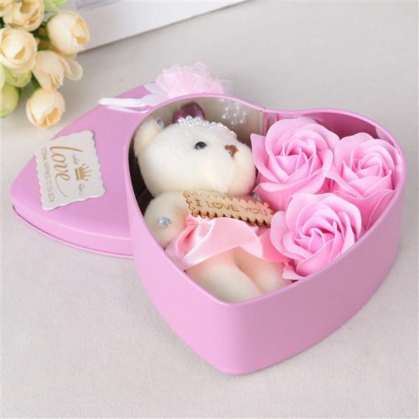 Picture of Pink Colur Valentine Day Creative Romantic Soap Flower Heart  Shaped Gift Box Simulation  Bouquet Roses Ornaments Home Decoration Wedding Christmas Gifts - Gift Box - gift box Pink